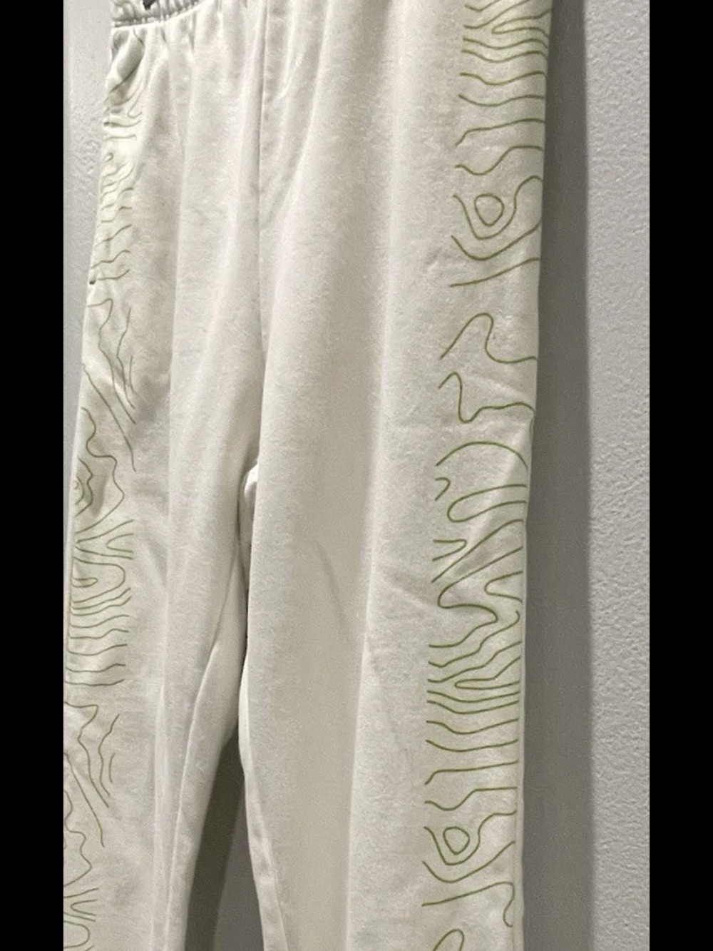 Women's White Graphic Joggers with Green Accent, S